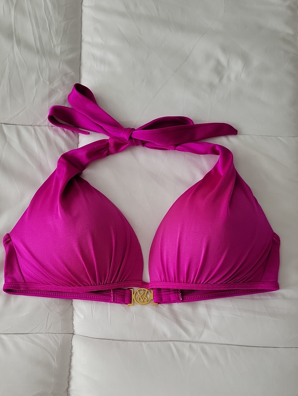 Victoria's Secret Halter Bikini Top L Fuchsia EUC Lightly Padded Bright & Vivid